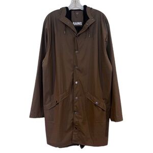 Rains Brown Button Down Classic Athleisure Outdoor Designer Trench Rain Jacket L